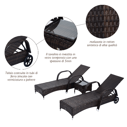 Outsunny-Set-Mobili-da-Giardino-2-Sdraio-e-Tavolino-Lettino-Prendisole-Reclinabile-con-Rotelle-Rattan-Marrone