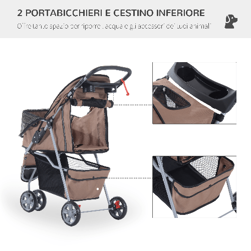 PawHut-Passeggino-per-Cani-Pieghevole-Carrello-per-Animali-Domestici-Carrello-Carrozzina-Caffe-75-x-45-x-97cm