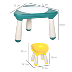 HOMCOM-Tavolino-per-Bambini-con-Sedia-e-Vani-Contenitore-Gioco-Educativo-Eta-2-5-Anni-ABS-e-PP-Atossici-Giallo-e-Verde