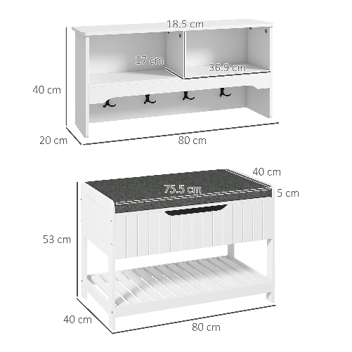 HOMCOM-Mobile-Appendiabiti-a-Muro-con-Panca-Scarpiera-per-Ingresso-e-Corridoio-80x20x40-cm-Bianco