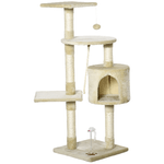 PawHut Albero Tiragraffi per Gatti con Cassetta, Pallina, Corda per Gioco e Relax, 75x40x112 cm, Beige