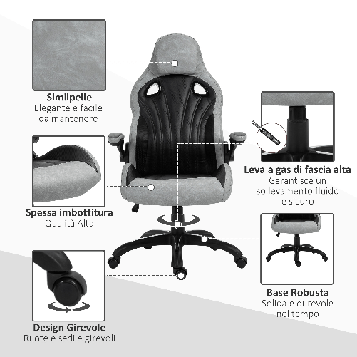 Vinsetto-Sedia-da-Ufficio-Poltrona-Gaming-Ergonomica-con-Schienale-Alto-Girevole-e-Altezza-Regolabile-Nero-e-Grigio