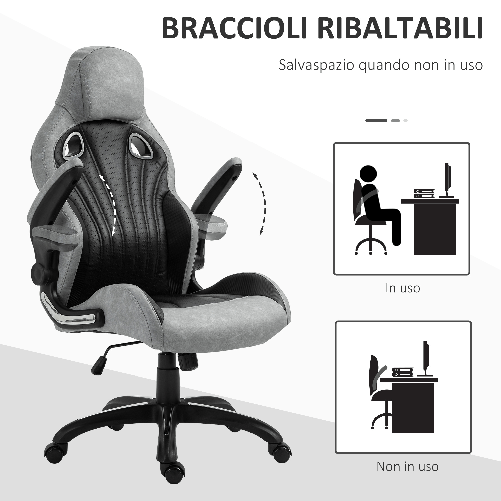 Vinsetto-Sedia-da-Ufficio-Poltrona-Gaming-Ergonomica-con-Schienale-Alto-Girevole-e-Altezza-Regolabile-Nero-e-Grigio