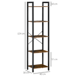 HOMCOM-Libreria-Stile-Industriale-a-5-Scaffali-in-Legno-e-Acciaio-40x30x154cm---Marrone-Rustico