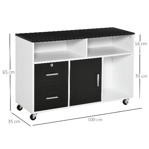 HOMCOM-Mobile-Porta-Stampante-con-Cassetti-Mobiletto-Multiuso-Nero-e-Bianco