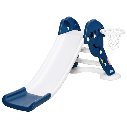 HOMCOM-Scivolo-per-Bambini-1-4-Anni-con-Canestro-Pallone-Basket-e-Pompetta-per-Giardino-o-Cameretta-Blu-e-Bianco