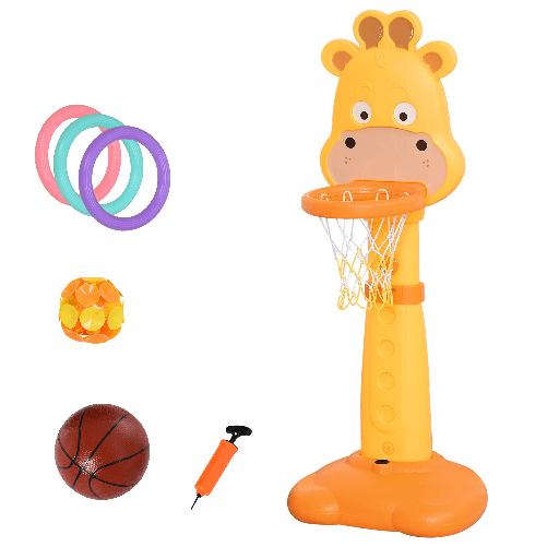 HOMCOM-Centro-Attivita-per-Bambini-a-Forma-di-Giraffa-con-Canestro-e-Accessori-Arancione