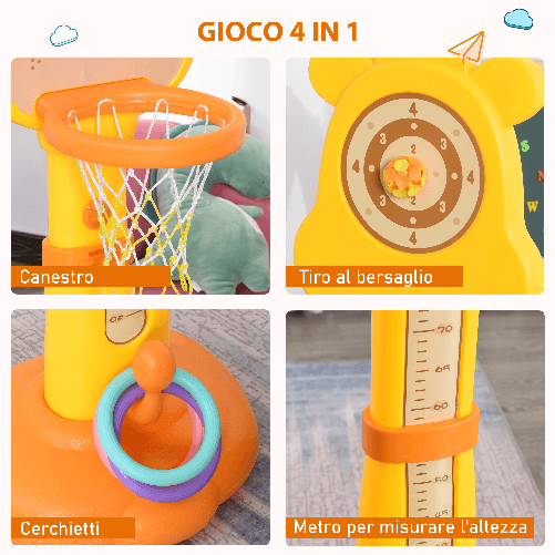 HOMCOM-Centro-Attivita-per-Bambini-a-Forma-di-Giraffa-con-Canestro-e-Accessori-Arancione