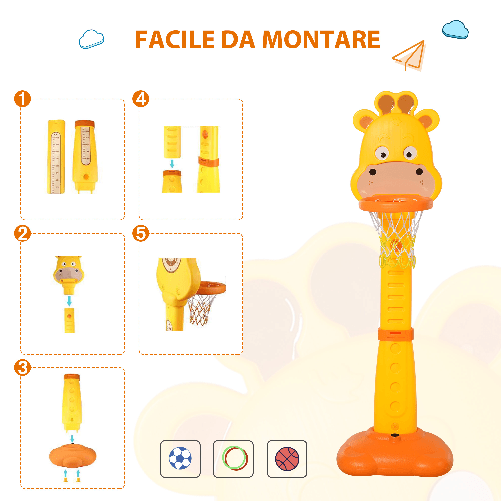 HOMCOM-Centro-Attivita-per-Bambini-a-Forma-di-Giraffa-con-Canestro-e-Accessori-Arancione