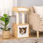 PawHut-Casetta-per-Gatti-con-Pali-Tiragraffi-in-Sisal-Cuscini-Lavabili-e-Pallina-35x35x81cm-Quercia