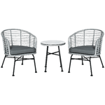 Outsunny Set Mobili da Giardino in Rattan Sintetico Stile Boho Chic con 1 Tavolino e 2 Sedie, Grigio