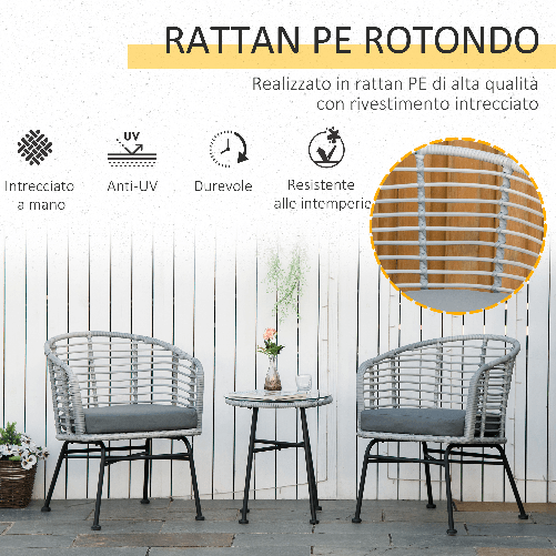 Outsunny-Set-Mobili-da-Giardino-in-Rattan-Sintetico-Stile-Boho-Chic-con-1-Tavolino-e-2-Sedie-Grigio
