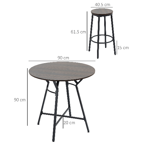 HOMCOM-Set-da-Pranzo-con-Tavolo-e-4-Sgabelli-in-Stile-Industriale-Legno-e-Acciaio-Colore-Noce