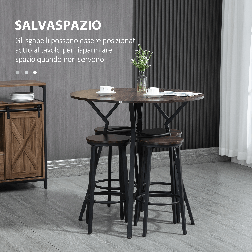 HOMCOM-Set-da-Pranzo-con-Tavolo-e-4-Sgabelli-in-Stile-Industriale-Legno-e-Acciaio-Colore-Noce