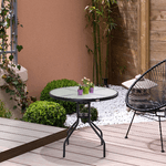 Outsunny-Tavolino-da-Giardino-con-Piano-in-Vetro-Temperato-e-Foro-per-Ombrellone-Acciaio-Ф80-x-72-cm-Nero