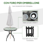 Outsunny-Tavolino-da-Giardino-con-Piano-in-Vetro-Temperato-e-Foro-per-Ombrellone-Acciaio-Ф80-x-72-cm-Nero