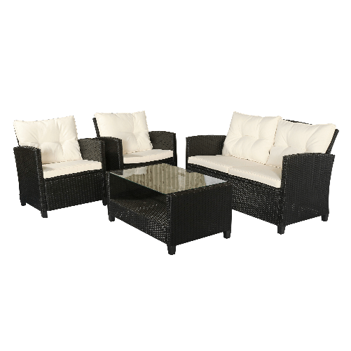 Outsunny-Set-Mobili-da-Giardino-4-Pezzi-in-Rattan-PE-e-Tavolino-Divano-e-Poltrone-Imbottiti-Nero-e-Beige-124x68x76cm