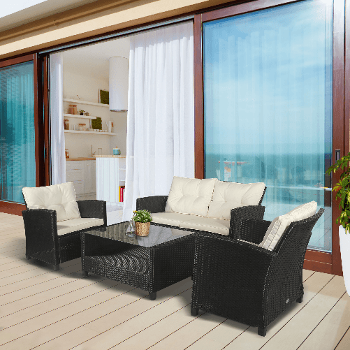 Outsunny-Set-Mobili-da-Giardino-4-Pezzi-in-Rattan-PE-e-Tavolino-Divano-e-Poltrone-Imbottiti-Nero-e-Beige-124x68x76cm