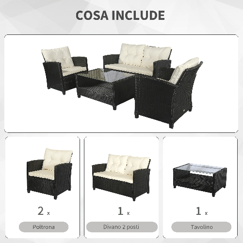 Outsunny-Set-Mobili-da-Giardino-4-Pezzi-in-Rattan-PE-e-Tavolino-Divano-e-Poltrone-Imbottiti-Nero-e-Beige-124x68x76cm