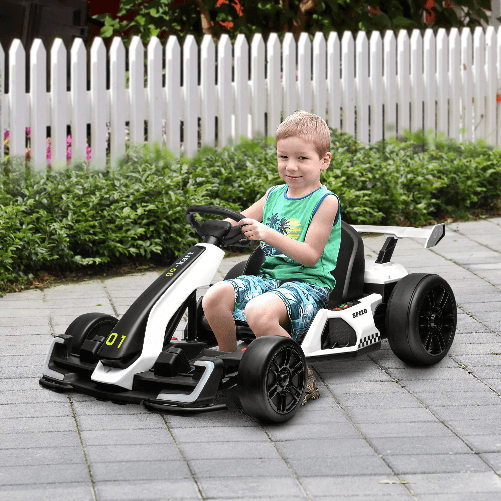 HOMCOM-Go-Kart-Elettrico-per-Bambini-6-12-Anni-24V-12km-h-con-Seggiolino-Regolabile-Bianco