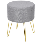 HOMCOM Pouf Contenitore 2 in 1 con Funzione Sgabello e Tavolino, in Legno e Tessuto Grigio, Metallo con Finitura Oro, 36x36x45cm