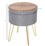 HOMCOM-Pouf-Contenitore-2-in-1-con-Funzione-Sgabello-e-Tavolino-in-Legno-e-Tessuto-Grigio-Metallo-con-Finitura-Oro-36x36x45cm