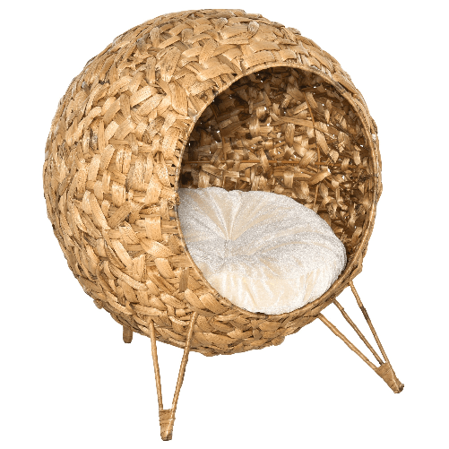 PawHut-Cesta-per-Gatti-Adulti-Fino-a-5kg-Cuccia-per-Gatti-in-Rattan-Sintetico-Marrone-Φ52x58cm