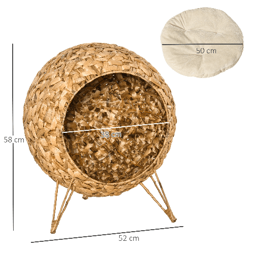 PawHut-Cesta-per-Gatti-Adulti-Fino-a-5kg-Cuccia-per-Gatti-in-Rattan-Sintetico-Marrone-Φ52x58cm