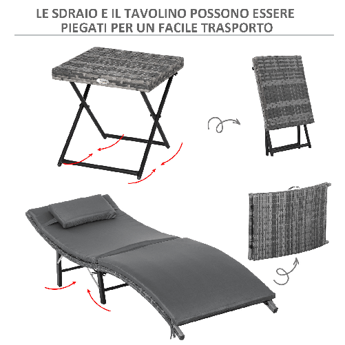 Outsunny-Lettini-Prendisole-Richiudibili-con-Cuscini-Rimovibili-e-Tavolino-Pieghevole-Set-3-Pz-in-Rattan-Grigio