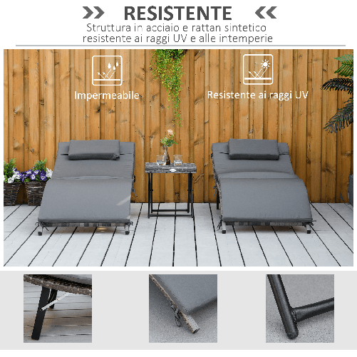 Outsunny-Lettini-Prendisole-Richiudibili-con-Cuscini-Rimovibili-e-Tavolino-Pieghevole-Set-3-Pz-in-Rattan-Grigio