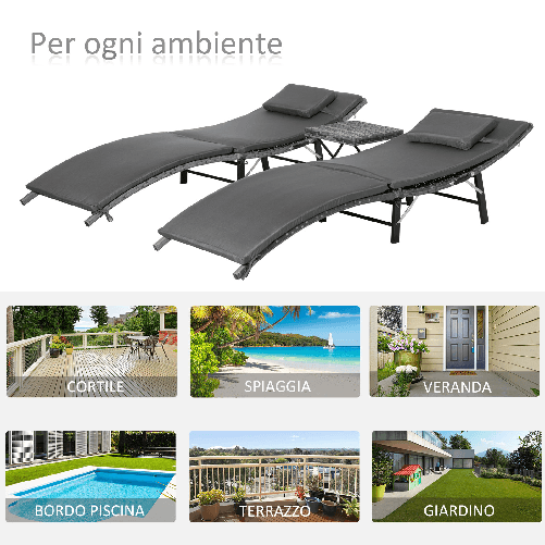 Outsunny-Lettini-Prendisole-Richiudibili-con-Cuscini-Rimovibili-e-Tavolino-Pieghevole-Set-3-Pz-in-Rattan-Grigio