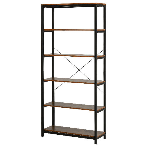 HOMCOM-Libreria-Verticale-in-Stile-Industriale-Vintage-Scaffale-Salvaspazio-con-6-Mensole-in-Legno-e-Metallo-Nero-80x30x180cm