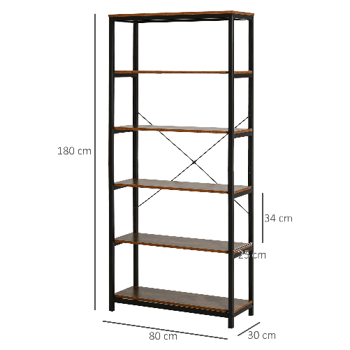 HOMCOM-Libreria-Verticale-in-Stile-Industriale-Vintage-Scaffale-Salvaspazio-con-6-Mensole-in-Legno-e-Metallo-Nero-80x30x180cm