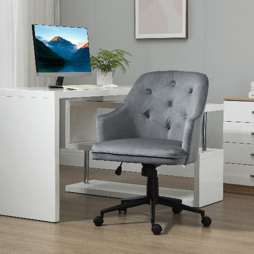 Vinsetto-Sedia-da-Ufficio-Girevole-Ergonomica-con-Ruote-e-Altezza-Regolabile-Rivestimento-in-Velluto-63x64x88-96cm-Grigio