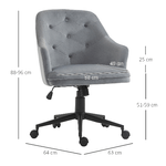 Vinsetto-Sedia-da-Ufficio-Girevole-Ergonomica-con-Ruote-e-Altezza-Regolabile-Rivestimento-in-Velluto-63x64x88-96cm-Grigio