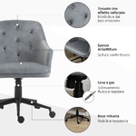 Vinsetto-Sedia-da-Ufficio-Girevole-Ergonomica-con-Ruote-e-Altezza-Regolabile-Rivestimento-in-Velluto-63x64x88-96cm-Grigio