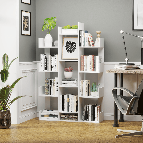 HOMCOM-Mobile-Libreria-ad-Albero-con-13-Ripiani-in-Legno-Truciolare-96x30x150cm