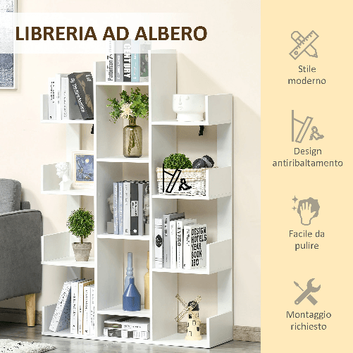 HOMCOM-Mobile-Libreria-ad-Albero-con-13-Ripiani-in-Legno-Truciolare-96x30x150cm