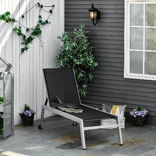 Outsunny-Lettino-Sdraio-Prendisole-in-Alluminio-e-Texteline-|-Schienale-Regolabile-Nero-e-Grigio-2-Ruote-|-169-x-65-x-102cm