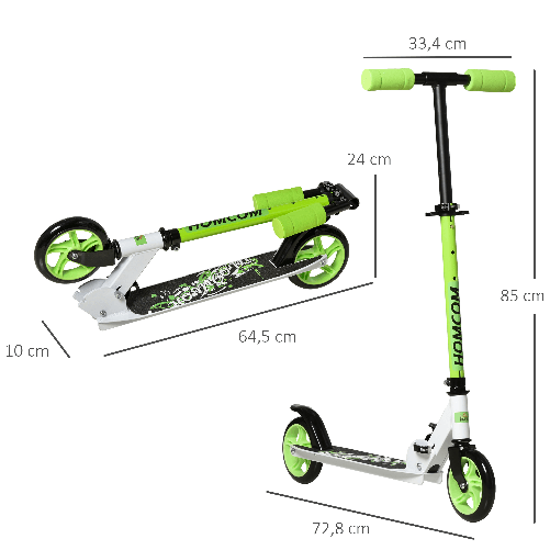 HOMCOM-Monopattino-Pieghevole-per-Bambini-Alti-100-150cm-Manubrio-Regolabile-75-85cm-Alluminio-Verde