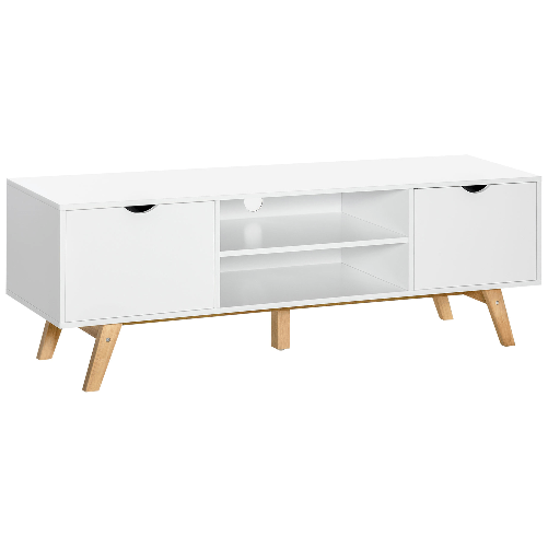 HOMCOM-Mobile-TV-max-65--in-Truciolato-e-MDF-Bianco-con-2-Credenze-Laterali-2-Ripiani-Centrali-150x39x50-cm