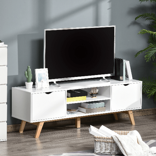 HOMCOM-Mobile-TV-max-65--in-Truciolato-e-MDF-Bianco-con-2-Credenze-Laterali-2-Ripiani-Centrali-150x39x50-cm