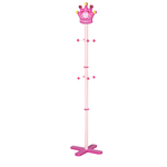 HOMCOM-Appendiabiti-da-Terra-per-Cameretta-Bambini-in-Legno-Rosa-con-8-Ganci-e-Design-a-Forma-di-Corona-35-x-35-x-142cm