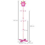 HOMCOM-Appendiabiti-da-Terra-per-Cameretta-Bambini-in-Legno-Rosa-con-8-Ganci-e-Design-a-Forma-di-Corona-35-x-35-x-142cm