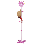 HOMCOM-Appendiabiti-da-Terra-per-Cameretta-Bambini-in-Legno-Rosa-con-8-Ganci-e-Design-a-Forma-di-Corona-35-x-35-x-142cm