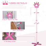 HOMCOM-Appendiabiti-da-Terra-per-Cameretta-Bambini-in-Legno-Rosa-con-8-Ganci-e-Design-a-Forma-di-Corona-35-x-35-x-142cm