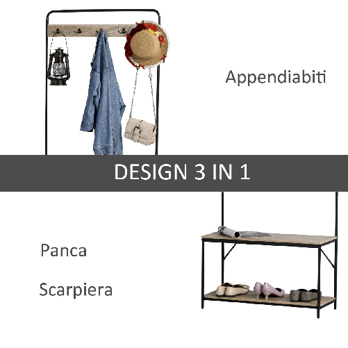 HOMCOM-Appendiabiti-con-Panca-e-Scarpiera-in-Stile-Industriale-Mobile-per-Ingresso