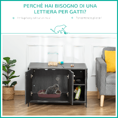 PawHut-Mobile-per-Lettiera-Gatti-con-Scaffale-e-2-Ante-Magnetiche-in-Legno-e-Acciaio-83x51x55cm