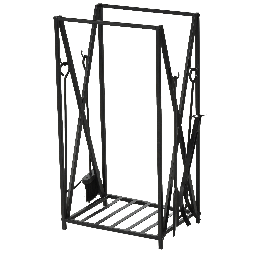 HOMCOM-Portalegna-da-Interno-ed-Esterno-in-Acciaio-Porta-Legna-per-Camino-con-Attizzatoio-Paletta-Scopino-Pinza-46x30x76cm---Nero