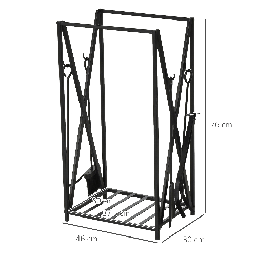 HOMCOM-Portalegna-da-Interno-ed-Esterno-in-Acciaio-Porta-Legna-per-Camino-con-Attizzatoio-Paletta-Scopino-Pinza-46x30x76cm---Nero